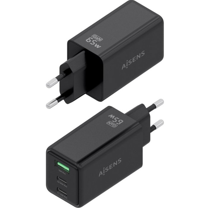 Aisens Cargador GaN 65W con 2xUSB-C y 1xUSB-A, Negro Aisens Cargador GaN 65W con 2xUSB-C y 1xUSB-A, Negro